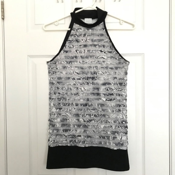 Y2K Suzy Shier Floral Sleeveless High Neck Blouse Top M Black White - Picture 2 of 10